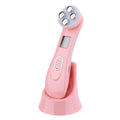 Multifunctional skin rejuvenation care instrument pink facial cleansing device with four silver treatment heads and digital display