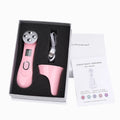 Pink multifunctional skin rejuvenation care instrument with silver treatment heads and digital display for effective skin rejuvenation