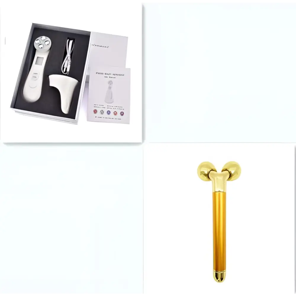 Gold-colored multifunctional skin rejuvenation care instrument with two spherical ends for effective skin rejuvenation