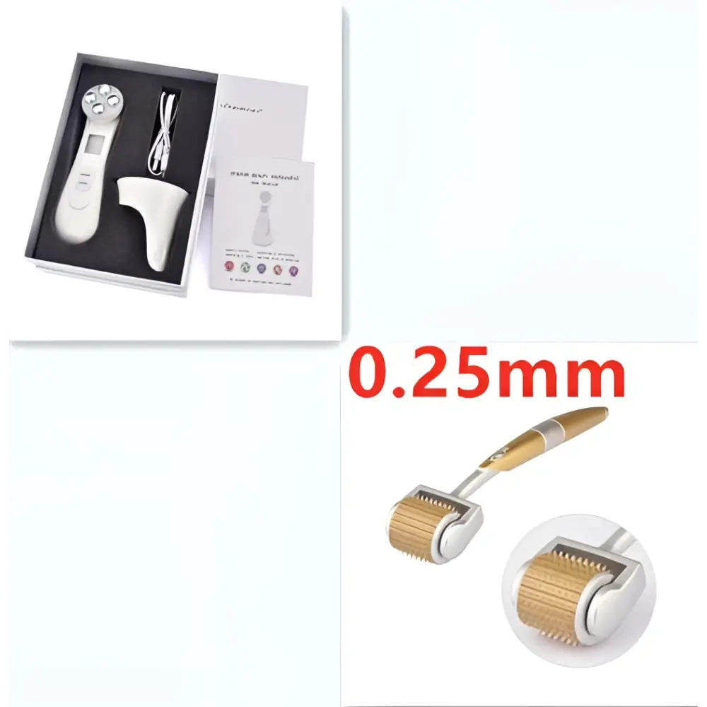 Gold and silver derma roller with 0.25mm needles as a multifunctional skin rejuvenation care instrument for effective skin rejuvenation