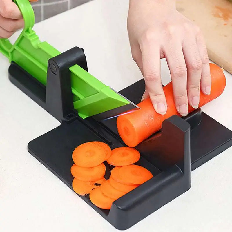 Multifunctional vegetable cutting meat slicer with black plastic body and sharp blade for thin carrot rounds