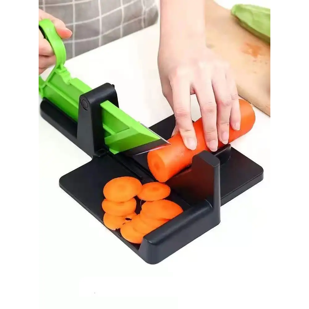 Green and black plastic multifunctional vegetable cutting meat slicer with sharp blade for evenly slicing carrots thin rounds