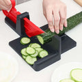 Red and black plastic multifunctional vegetable cutting meat slicer with sharp blade for evenly slicing cucumbers