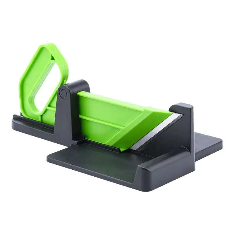 Multifunctional vegetable cutting meat slicer with green and black plastic body and metallic blade for precise cutting
