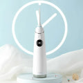 White and silver multifunctional water toothpick electric with digital display and sleek modern oral irrigator design