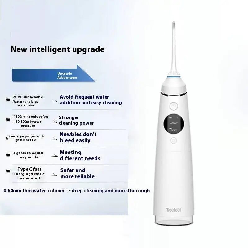 White and silver multifunctional water toothpick electric with digital display and sleek modern oral irrigator design