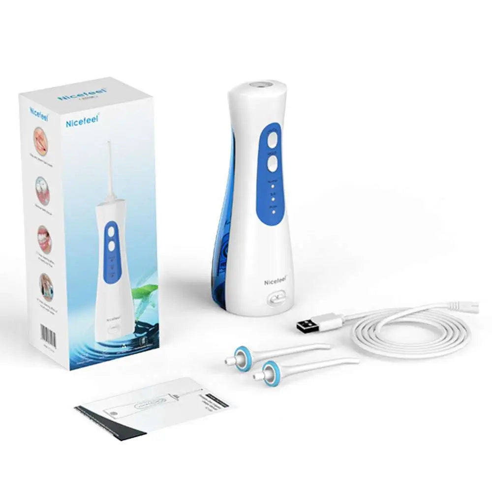 White and blue nicefeel multifunctional water toothpick electric oral irrigator with sleek ergonomic design and digital display