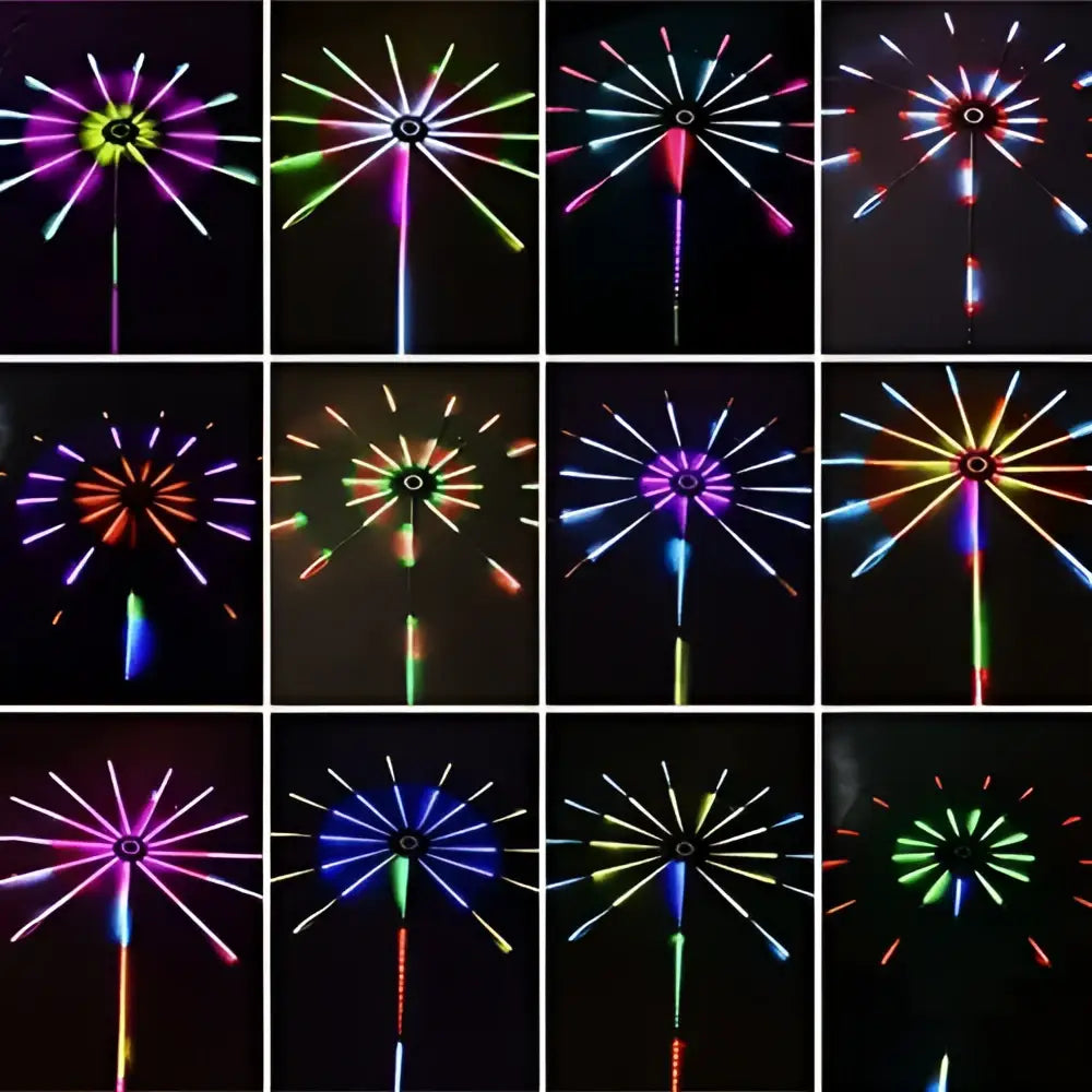 Colorful music sync rgbic firework led strip lights with radiant starburst patterns and a central hub design