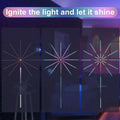 A sleek music sync rgbic firework led strip light with a central orange dot and radiating color changing dots