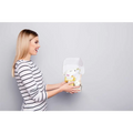 A white hinged gift box containing natural citrus bath body skincare set items including yellow and white shower steamers