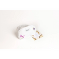 White sleep mask with embroidered purple flowers and soft elastic strap in natural citrus bath body skincare set