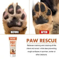 A tube of orange and white paw rescue natural claw balm to relieve cracking and roughness on dog paws