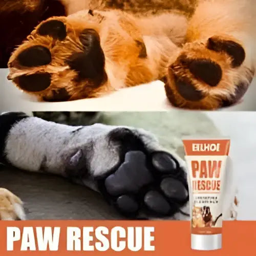 Tube of elehor paw rescue natural claw balm with orange and white label to relieve cracking in pets paws