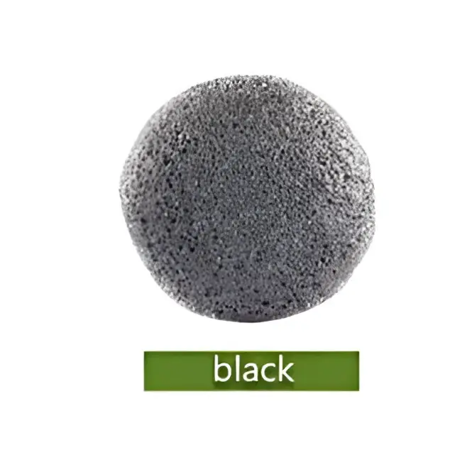 Natural round shap konjac sponge face cleaning puff with black porous pumice stone for gentle exfoliation
