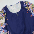 Navy blue floral east print dress with sheer light-colored inner lining and floral patterned sleeves for muslim wear