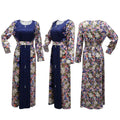 Navy blue floral print dress muslim with long sleeves fitted waistband and contrasting solid front panels east print dress