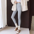 Gray ribbed threaded underwear leggings with waist high elastic and snug fit featuring a small waistband tag