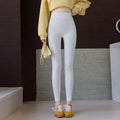 White ribbed high-waisted threaded underwear leggings with waist high elastic for winter threaded underwear use