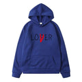 Navy blue lover winter clothes hoodie in royal blue with loser printed black lettering and a bold red slash through v