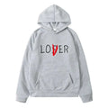 Navy blue lover winter clothes hoodie in gray heather fabric with loser printed and a red slash through the o