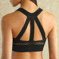 Navy blue mesh ribbed high impact sports bra with sexy crisscross back straps for brassiere sport woman