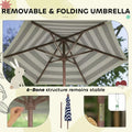 Gray and white striped removable folding umbrella with 6-bone structure for navy blue outdoor wooden kids picnic table set