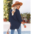 Navy dropped shoulder bat oversized cotton blouse with rolled sleeves and relaxed fit for casual wear