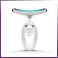 White and silver face led device with glowing blue light strip for reducing double chin and neck wrinkles