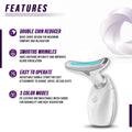 White and silver face led device with ergonomic design and glowing blue light strip for double chin and neck wrinkles treatment