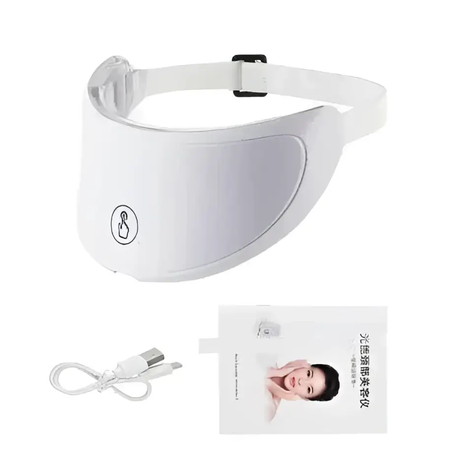 White plastic neck anti-wrinkle mask massager with soft curved design and adjustable strap for luxury women’s fashion care