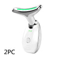 Silver and white neck face beauty device led wrinkle remover with curved glowing green led strip for facial slimming