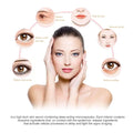 A woman with blue eyes and dark hair models neck firming anti-wrinkle whitening serum 30ml for neck lines care