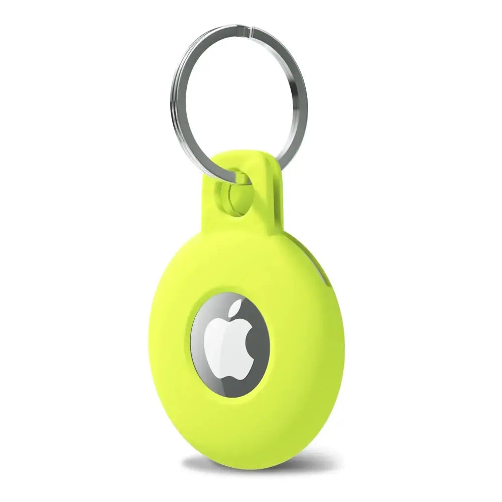Neon green silicone airtag keychain holder with lime green silicone cover for secure apple airtag protection