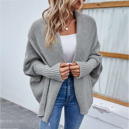 New Loose Knitted Sweater Solid Color Bat Sleeve Large Lapel Cardigan Autumn And Winter Fashion Jacket For Women Clothing - Royalessencelux