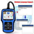 Blue and black Nexas NL101 car diagnostic scanner with touchscreen displaying automotive functions for iso15765-4 standard OBD2 cars