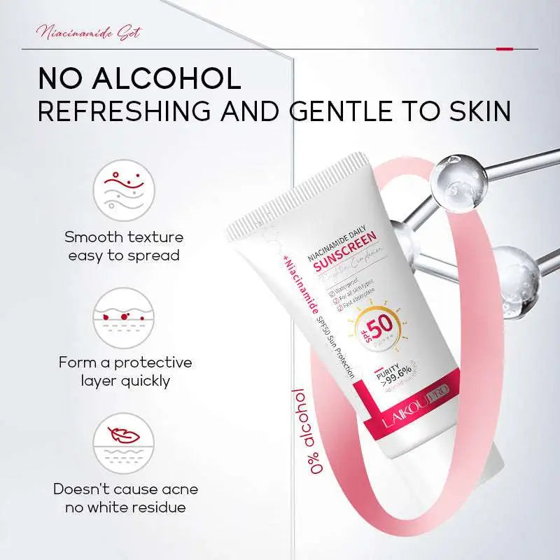 White and pink tube of laikou pro nicotinamide day 50g moisturizing isolation spf 50 sunscreen with pa+++ protection