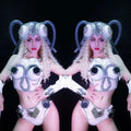 A futuristic white and silver metallic future technology suit with black accents from night elf shop elf shop bar