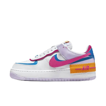 White nike air force 1 shadow womens shoes size 10 with vibrant pink blue and orange accents for casual wear