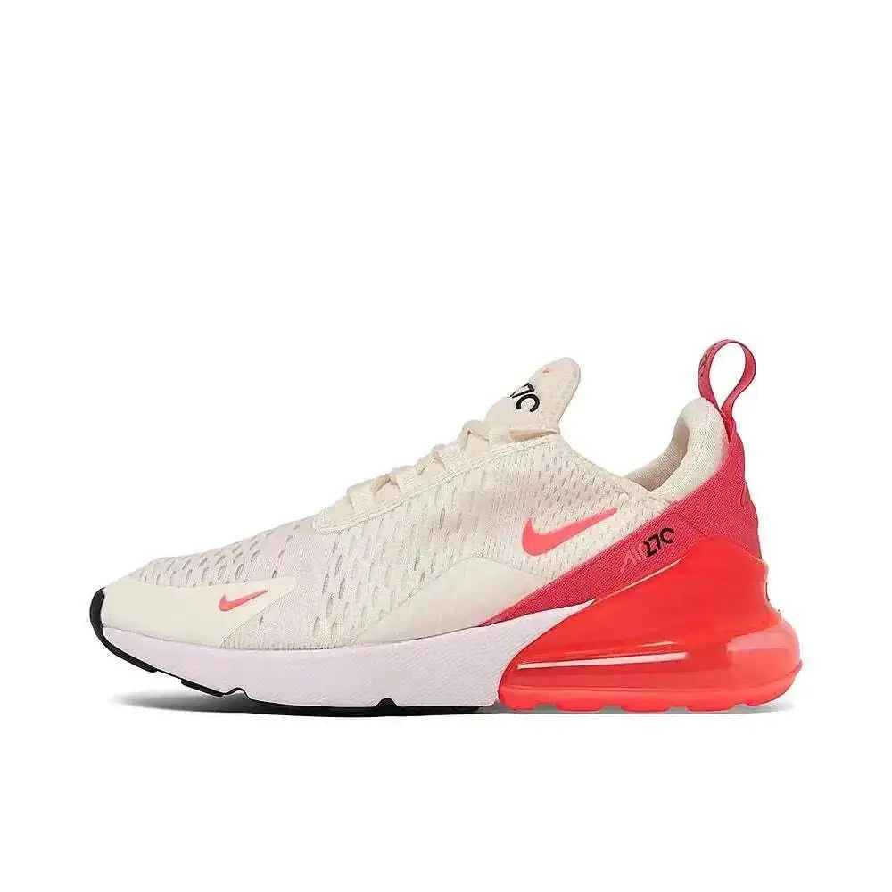 Cream-colored nike air max 270 womens sail aster pink sneaker with coral-red air unit and matching swoosh accents size 5