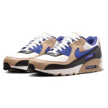 Beige and royal blue nike air max 90 gtx mens shoes size 8.5 with white laces black accents and visible air cushioning unit