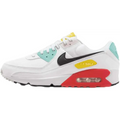 Nike Air Max 90 womens white pink sneaker with teal yellow and red accents featuring pink foam midsole size 9