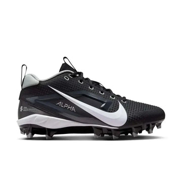 Black nike alpha menace varsity molded football cleats with mesh upper white swoosh and metal studs size 8