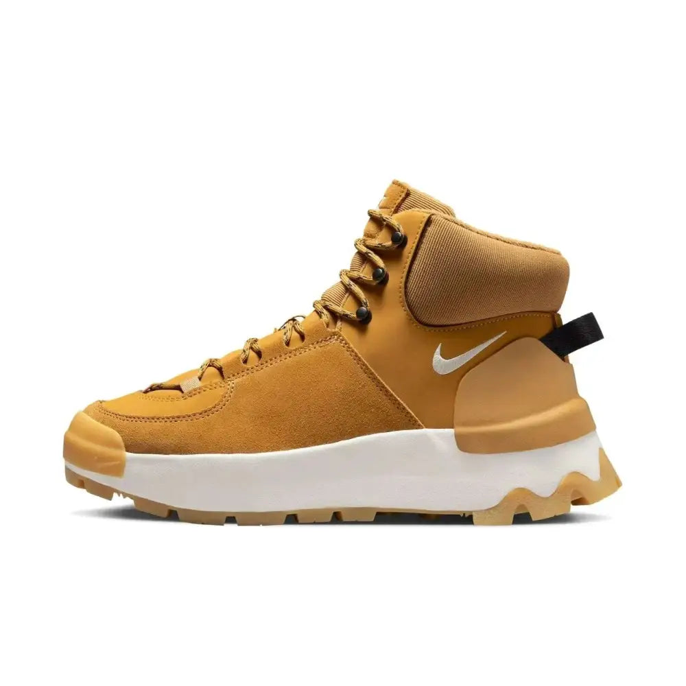 Tan suede and textile nike city classic boot wheat dq5601 high-top sneaker with white midsole and gum outsole size 8