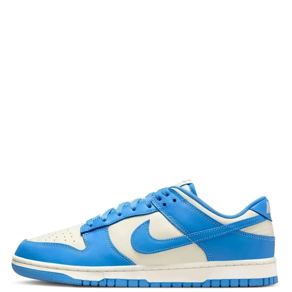 Blue and cream nike dunk low sneaker with leather upper and rubber sole in coconut milk dunk low retro design