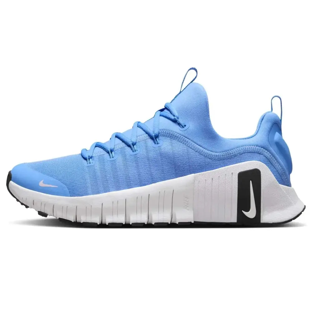 Light blue nike free metcon 6 mens workout shoes with breathable mesh upper and white midsole in university blue