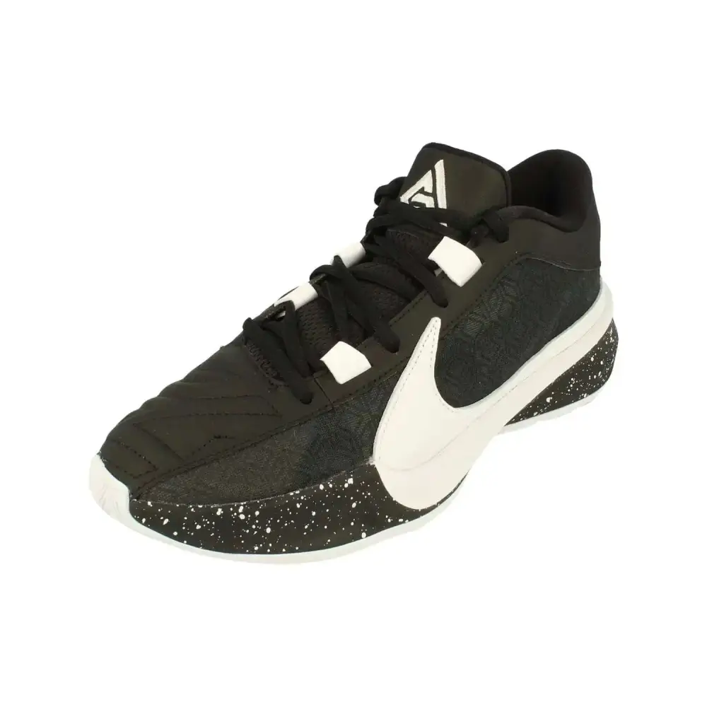 Nike Giannis Freak mens basketball shoes in black pure platinum featuring a black white design with speckled sole accents