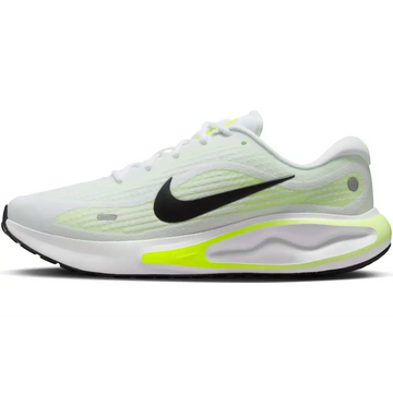 Nike journey run mens road running shoes size 11 in white and neon green with black swoosh logo for performance running