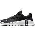 Nike mens sneaker black white free 5.0 running shoe with textured rubber outsole and iconic swoosh logo on the side