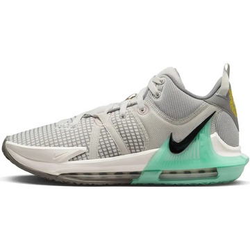 Nike mens sneaker light bone lebron 20 basketball shoe with gray and mint green mesh upper black swoosh and air cushioning