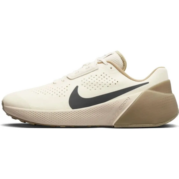 Cream-colored nike mens training shoes phantom 38 with black swoosh and tan heel accents in medium ash shade
